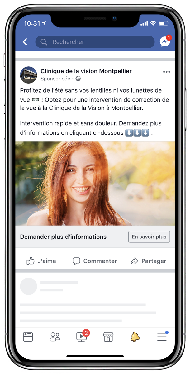 Publicité Clinique de la Vision Montpellier Facebook Ads