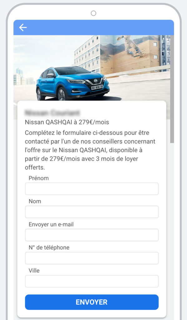 Formulaire de captation de prospect dans Google