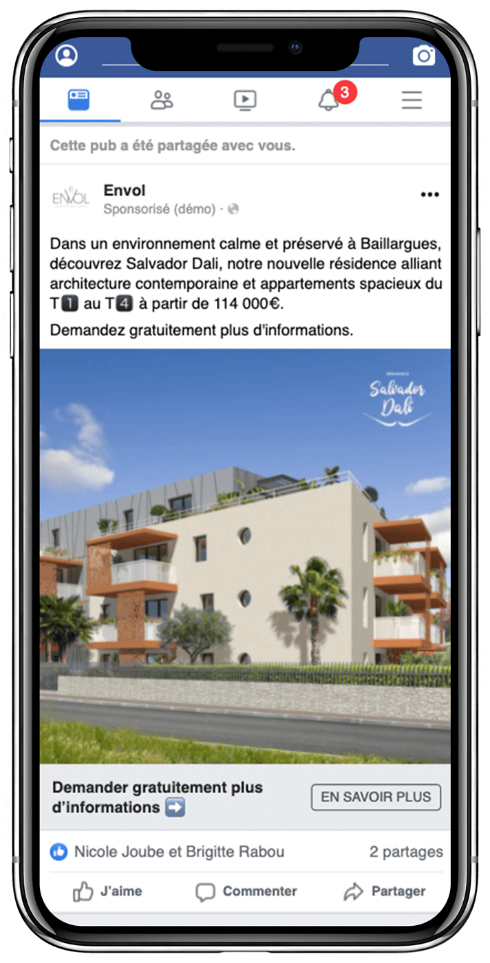 Publicité Facebook Ads Envol Immobilier